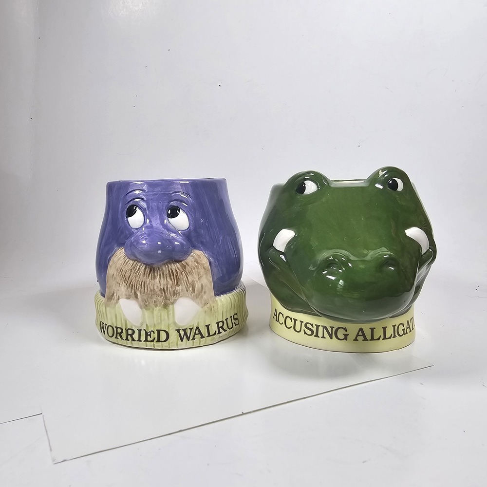 Vtg 1981 Sweet Pickles "Worried Walrus" Accusing Alligator Mug – Enesco Ceramic